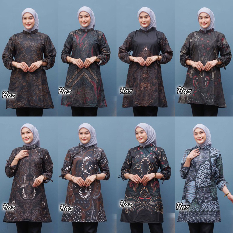 Tunik Batik Wanita Modern Atasan Batik Wanita Baju Batik Lengan Panjang Ready Seragam M L XL XXL