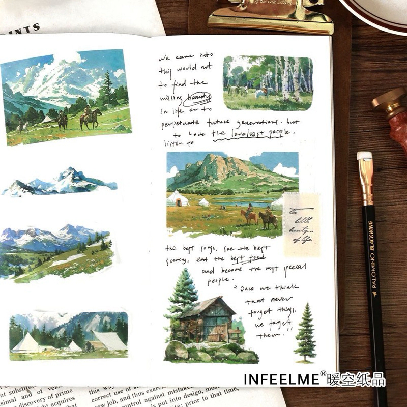 

(8CC) washi tape selotip pemandangan alam padang rumput hijau scenery green grass field journaling