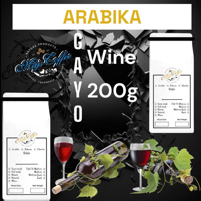 

biji kopi roasted arabika spesialty gayo wine 200g