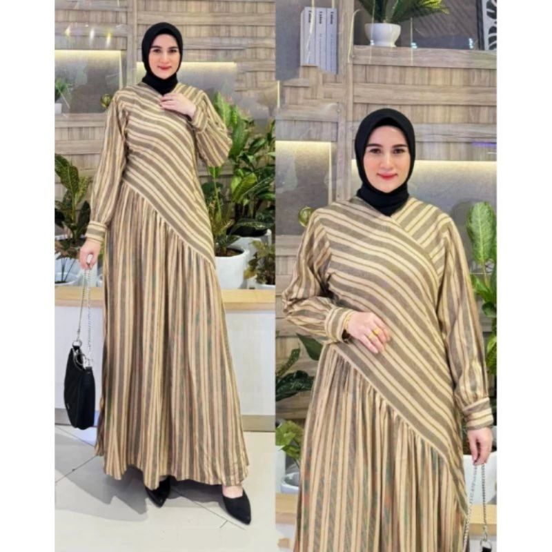 Gamis ayumi model serong/Gamis Katun premium motif salur blaster/Gamis Wanita maxi dress jumbo kekin