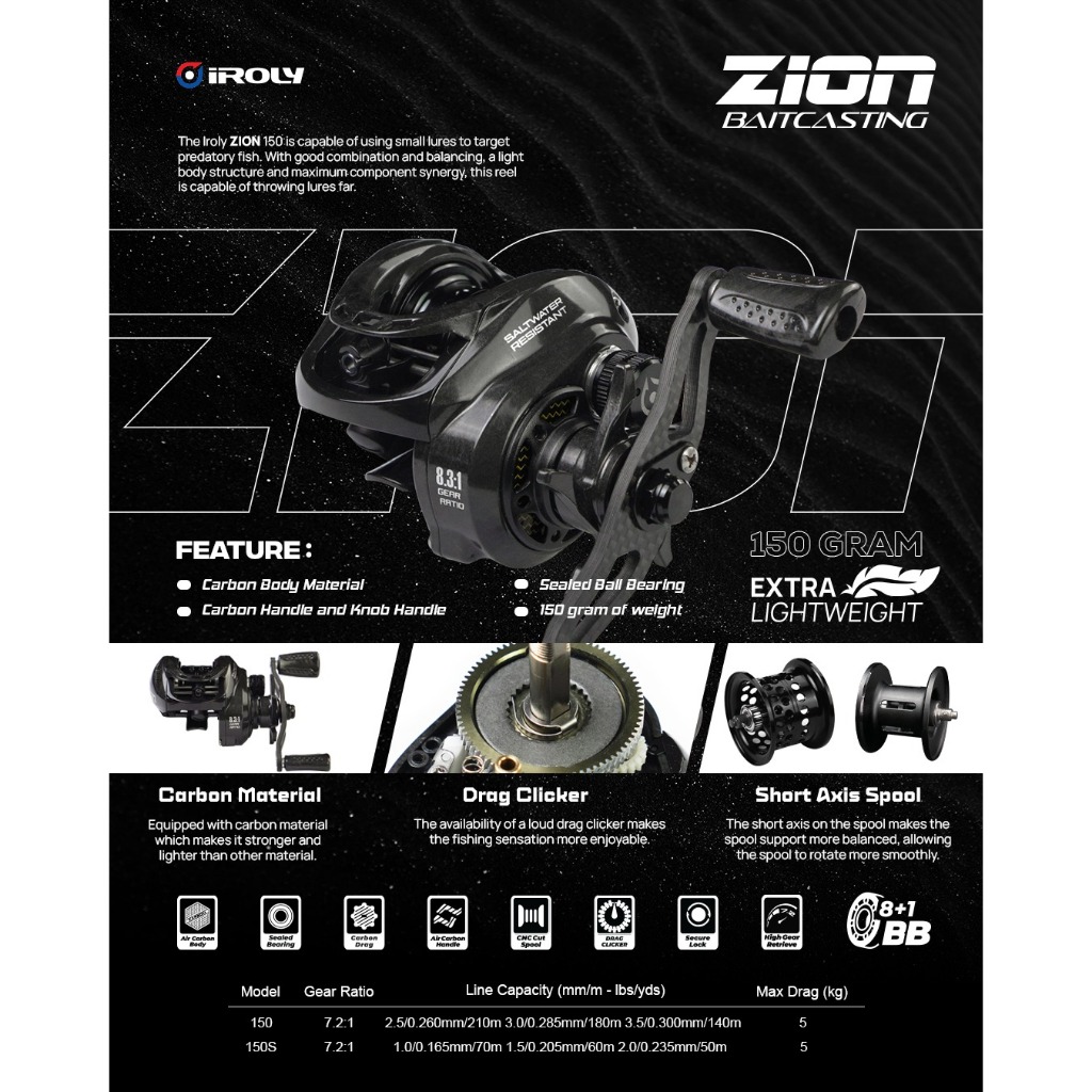 Reel Baitcasting IROLY ZION 8+1BB | Reel BC IROLY ZION
