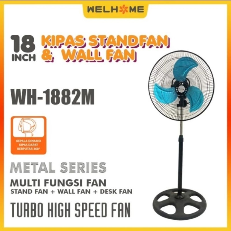 BATAM - WELHOME WH1882M WH 1882 M stand fan kipas angin berdiri besi tornado 18 inch putaran 360° 2 