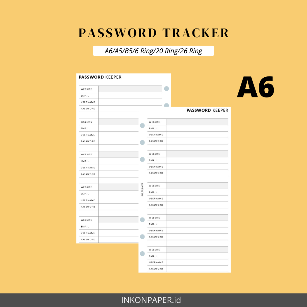 

A6 - Loose Leaf Planner, Password Tracker, Password Keeper by INK_ON_PAPER