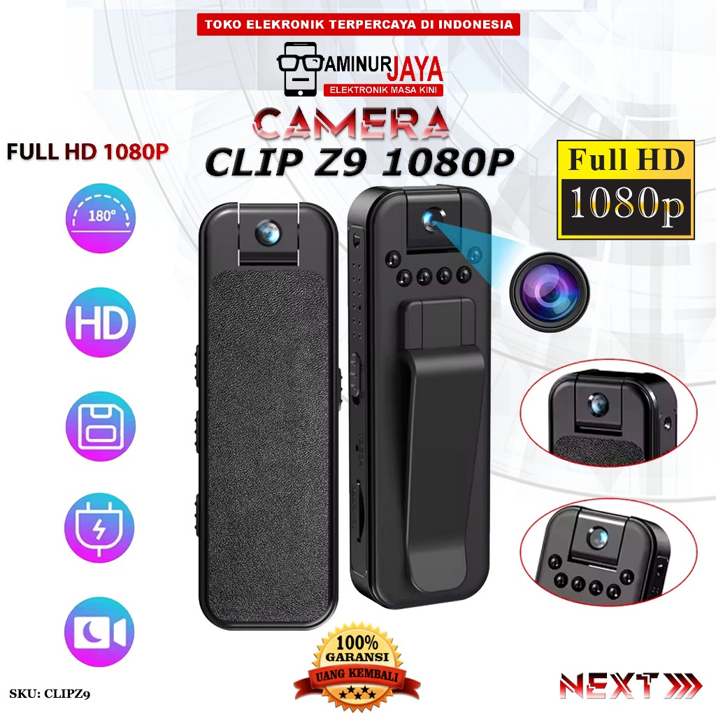 Kamera Mini Unik Hidden Spy Camera Z9 Clip Non Wifi 180° Rotation Mini Body Kamera Saku Pocket Back 
