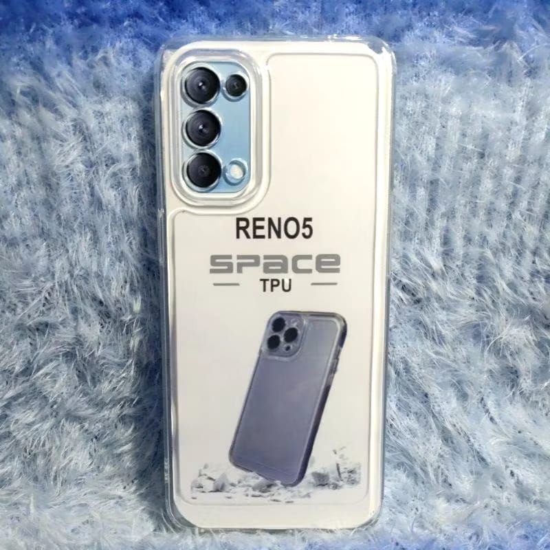 Case/Silikon Bening Hitam Trasparan HP RENO 5 Casing Space TPU Camera Protect Bahan bagus