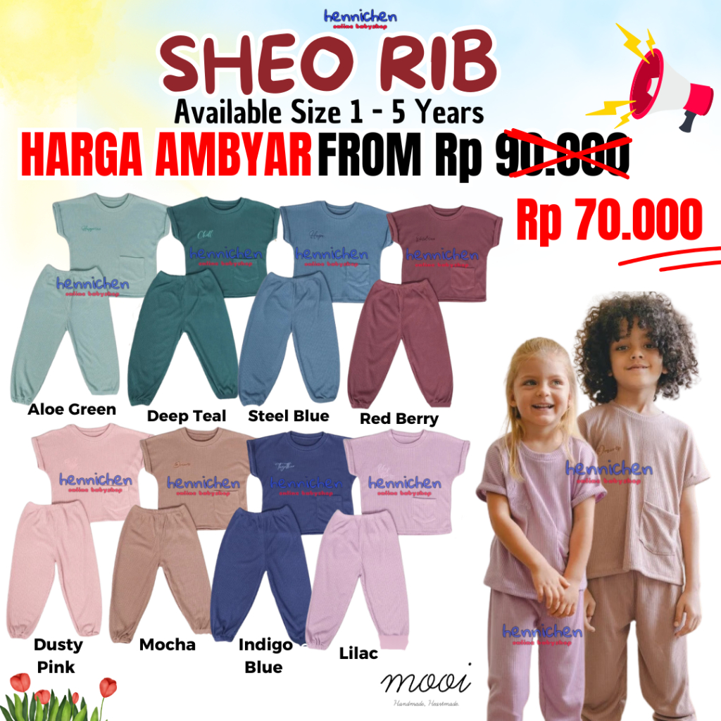 DISKON AMBYAR 12.12 PROMO MURAH MOOI SHEO RIB SET SETELAN ANAK BAJU PENDEK CELANA PANJANG PAKAIAN AN