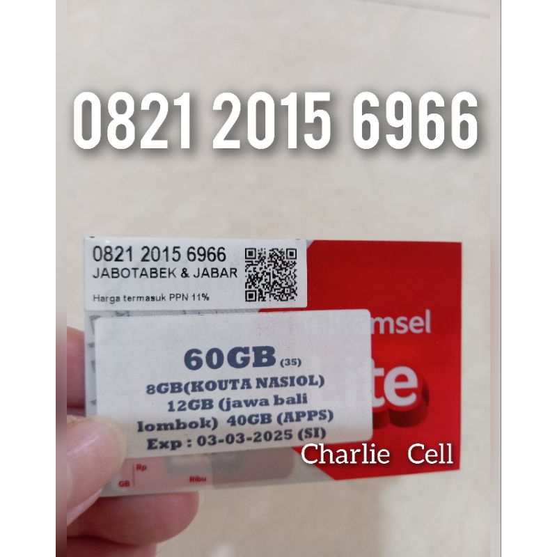 Kartu Perdana Telkomsel 4G 5G 12 Digit Nomor Cantik 0821 2015 6966 Free Kuota Utama 60 GB