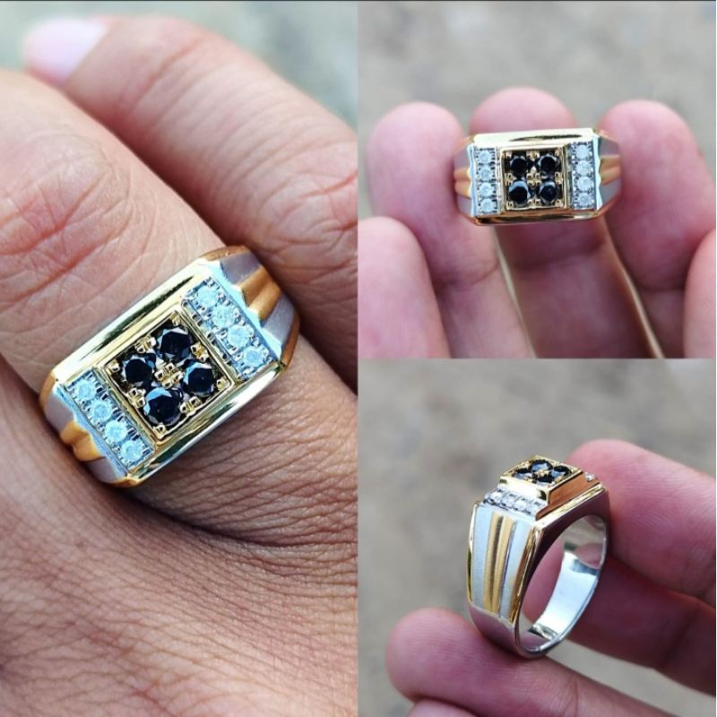 Cincin Berlian Pria Natural Berlian Hitam Asli Original Black Diamond Intan Perak Murah