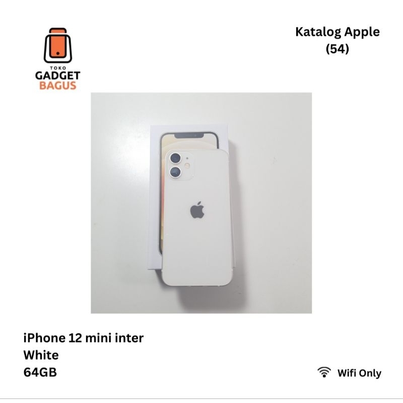54 - Apple Original iPhone 12 Mini 64GB 5,42 inch Wifi Only/Sim Sticker White Inter 2nd Fullset Akse