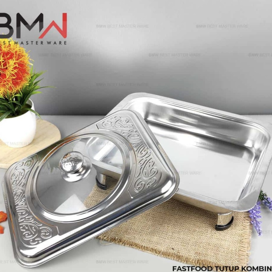 Prasmanan Set Stainless Tempat Makan Fast Food Dish Persegi