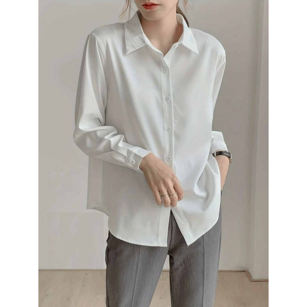 Kemeja Hem Putih Wanita Lengan Panjang Shakila Twill