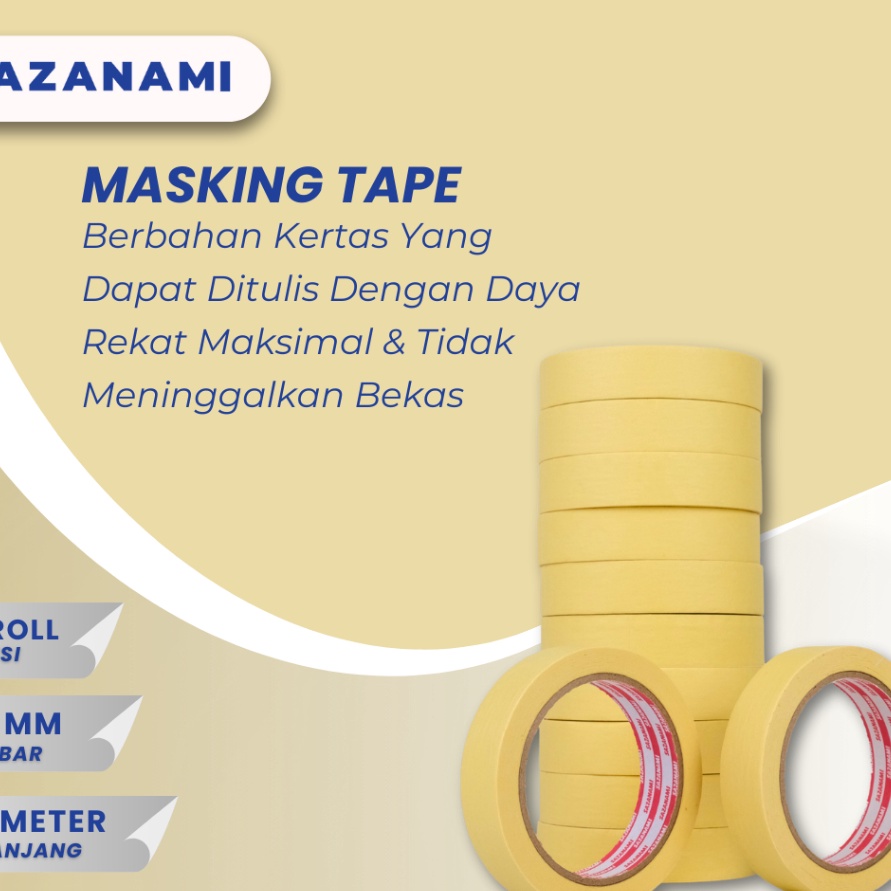 

Tawaran Lakban Kes Masking Tape 1 24mm x 27m Sazanami Tape isolasi kes