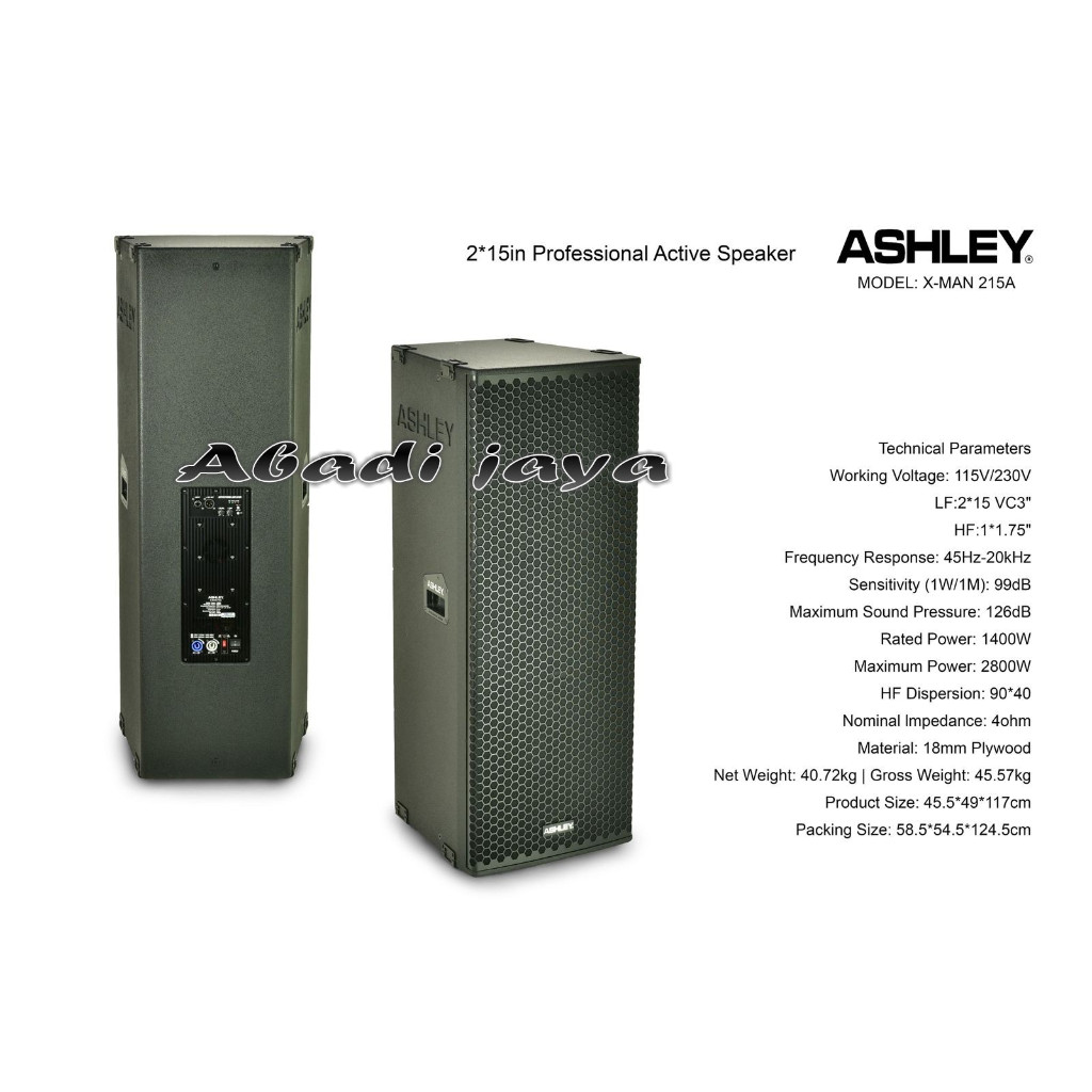 SPEAKER AKTIF ASHLEY XMAN 215A 2 X 15 INCH DOUBLE 15 1 BUAH