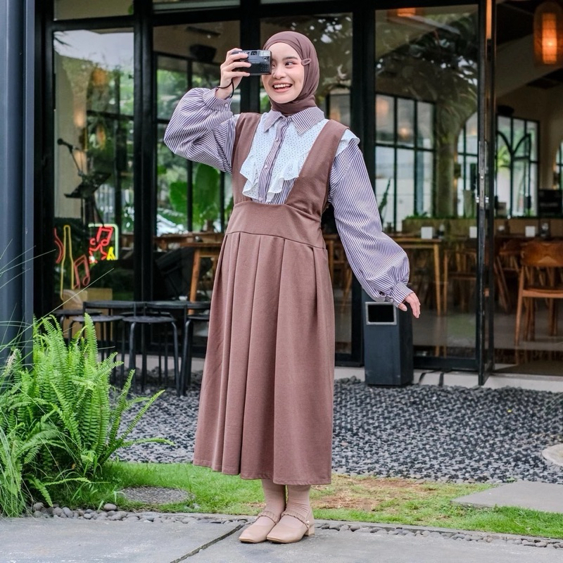 Saba Overall Dress – Overall Rok Kekinian – Dress Wanita Muslim - baju overall wanita - outer overal