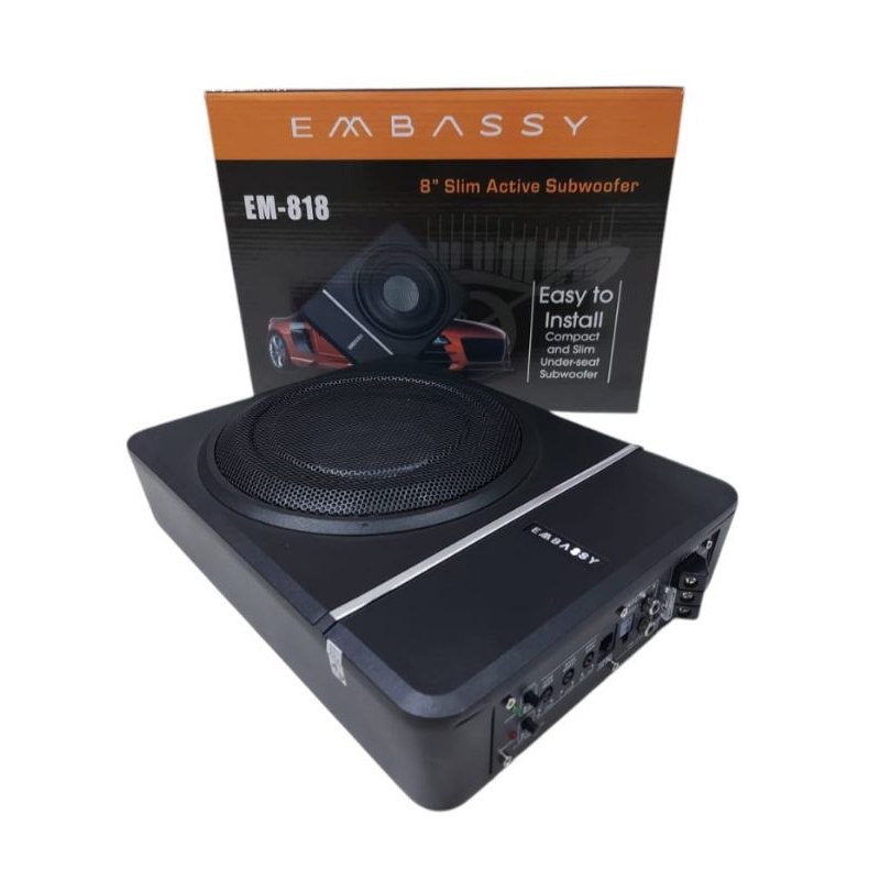 Subwofer kolong Embassy Em 818 Subwofer Aktif Kolong underseat basskolong Slim Mobil Speaker Mobil