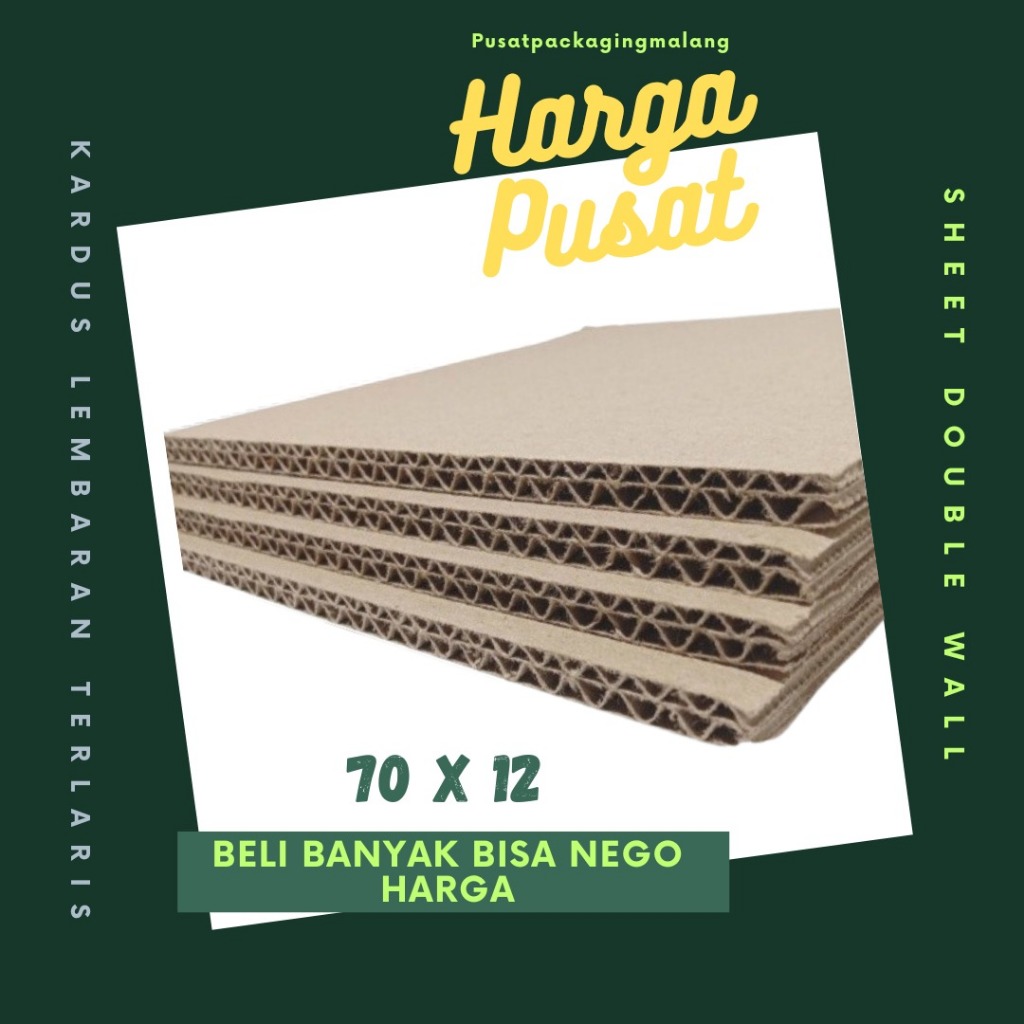 

Kardus Lembaran 70x12 / 60x12 / 50x12 / 40x12 Sheet Polos Double Wall Packing Karton Coklat Warna Packing