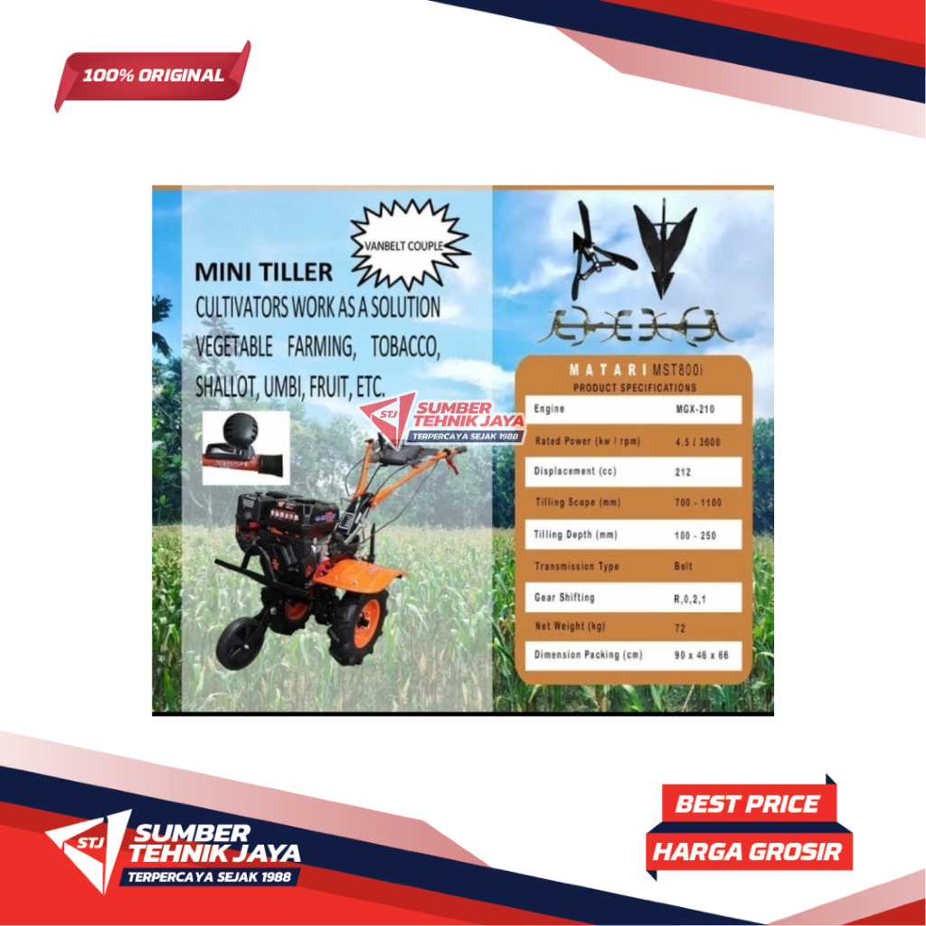 Mini Tiller Kultivator Cultivator Matari MST800i dengan engine MGX-210