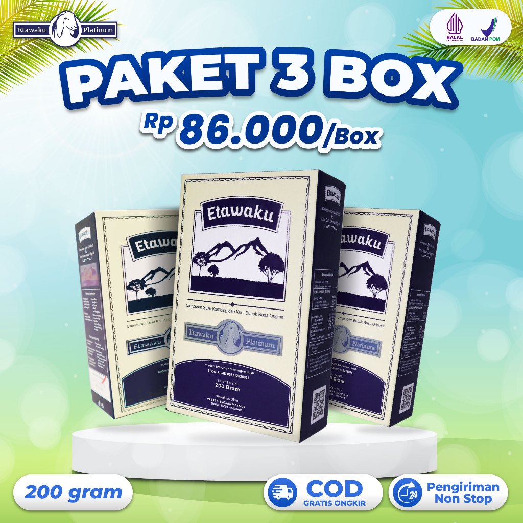 

Etawaku Platinum 3 Box - Susu Kambing Etawa Penambah Kalsium Kuatkan Tulang & Sendi Solusi Atasi Gangguan Pernapasan Pernafasan