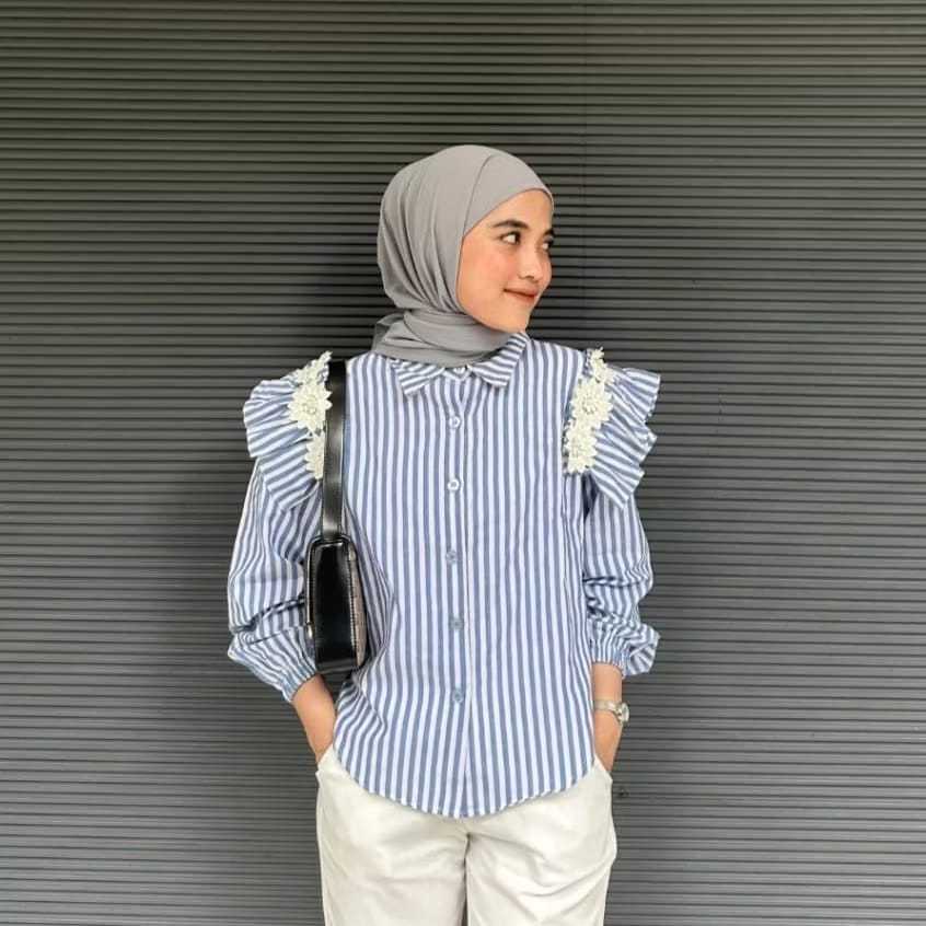 Blouse Cila Atasan Wanita Salur Bahan Katun Korean Style