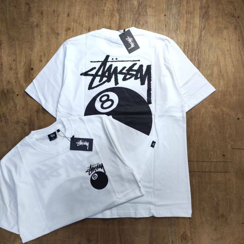 Kaos Tshirt Stussy 8 Ball Legend Monochrome Cotton Combed 24s Mirror Fulltag