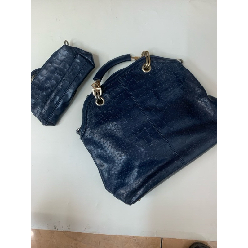 1 set clutch dan tas wanita #33 / tas kulit biru /