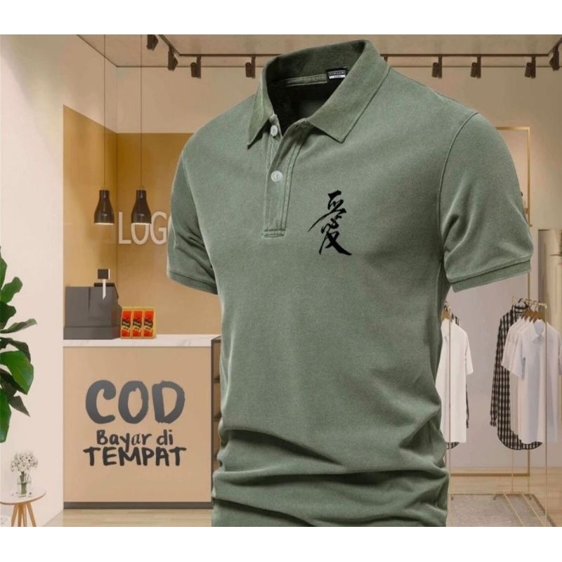 COD Baju Dewasa POLO kerah China Text Hitam Kaos Kerah Dewasa / Kaos Wangki Pria Polo / Kaos Seragam
