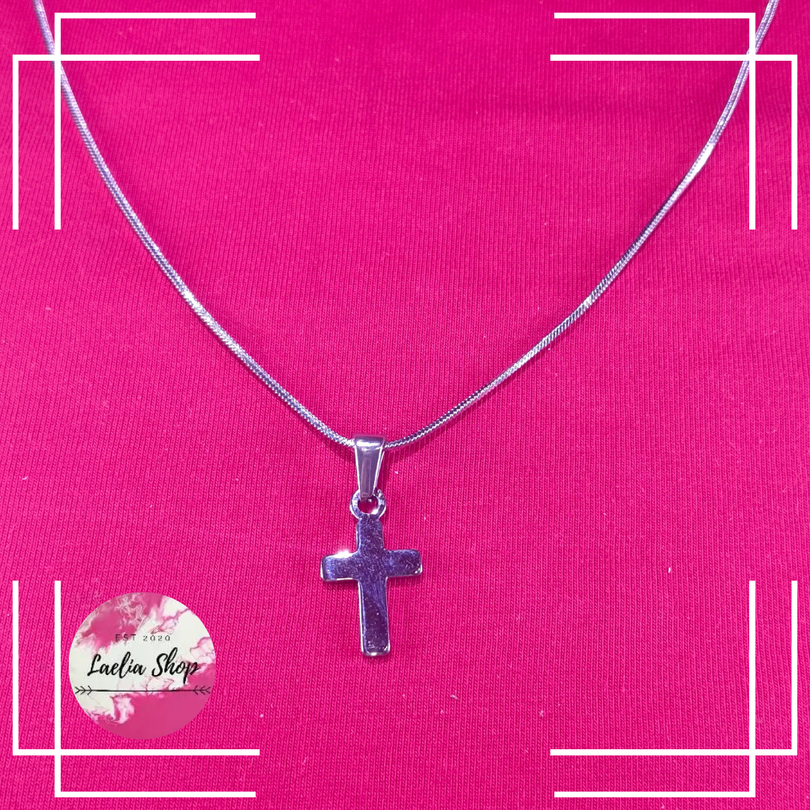 [Laelia Jewelry] Kalung Liontin Salib Polos Besar Rantai Sisik Ular Titanium Import Asli Anti Karat 