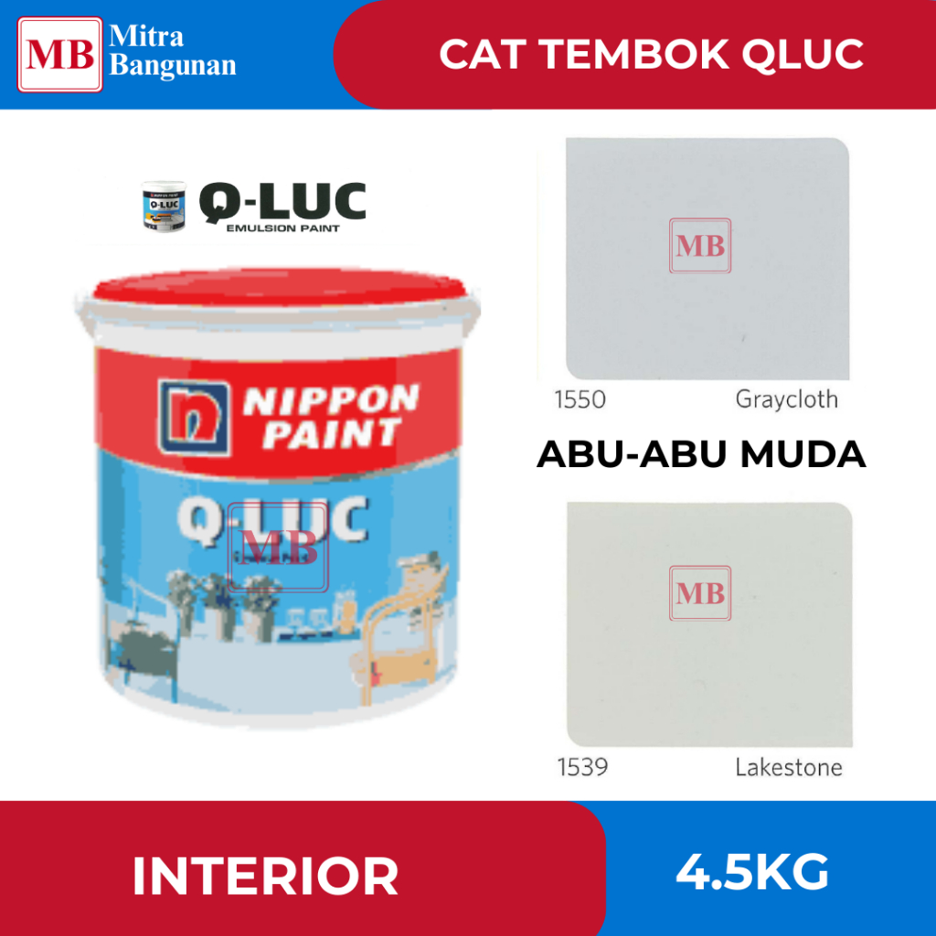 NIPPON QLUC CAT TEMBOK DINDING WARNA ABU ABU MUDA 4.5 KG