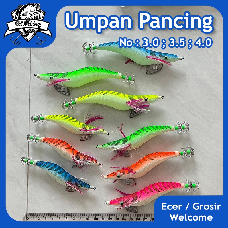 Umpan Pancing Cumi Squid Jig 3.0 ; 3.5 ; 4.0 Glow in the dark 5 Warna