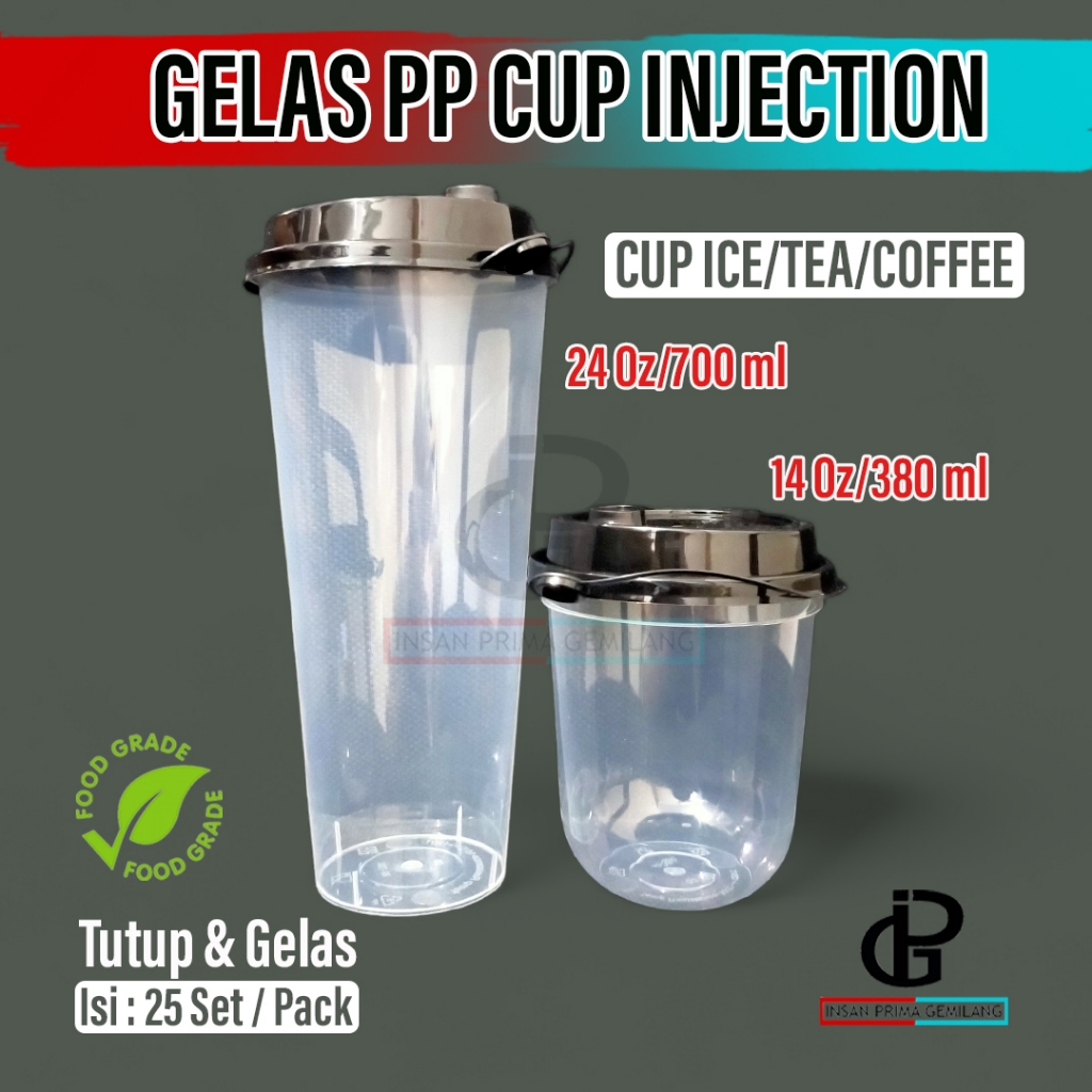 Thinwall Cup Injection Datar & Oval 700 ml & 380 ml serta Tutup / Gelas PP Injection / Gelas Plastik