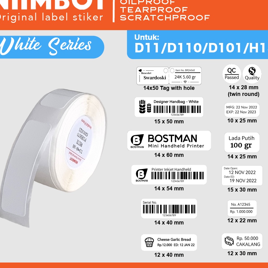 

KILAT SUPER White Thermal Label Printer Sticker Niimbot D11 D11 D11 H1S Refill Label Niimbot