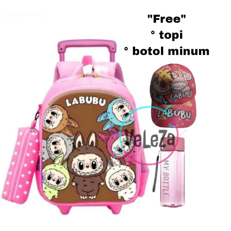 Tas troli anak labubu tas ransel troli anak sekolah TK SD tas sekolah anak tas troli anak
