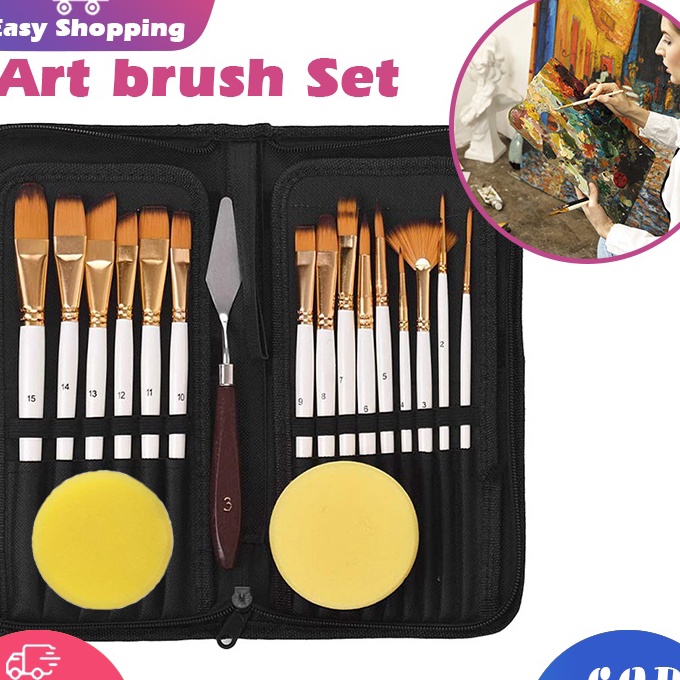 

Langka 18PCS Alat Lukis Kuas Cat Air MinyakKuas Alat Lukis SetMix Kuas Lukis Set LengkapArt Brush Set