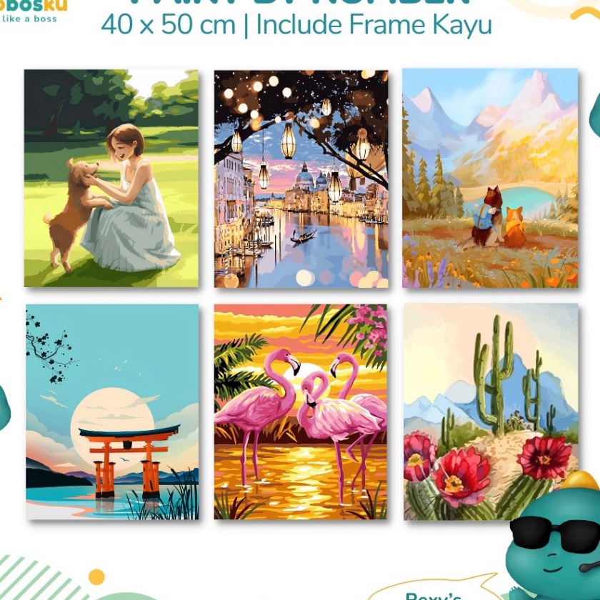 

HJ6 PAINT BY NUMBER 4x5 CM AESTHETIC LANDSCAPE KANVAS PAINTING KIT WITH FRAME SIAP LUKIS