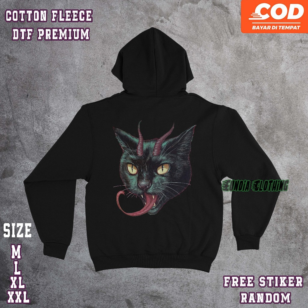 Jacket Hoodie Eunoia - Devil Cat - Hoodie Pullover - Free Sticker