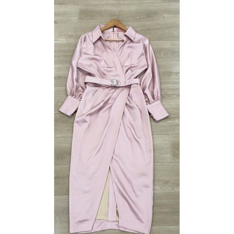 LONG DRESS POSHTURE BABY PINK ROSE GOLD NUDE PINK DUSTY PINK SOFT PINK SILK SATIN PREMIUM