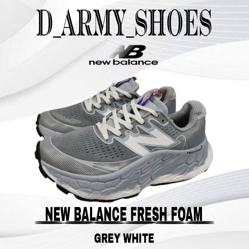 Sepatu Olahraga Running Pria New Balance (NB) Fresh Foam  Grey White Free Kaos Kaki