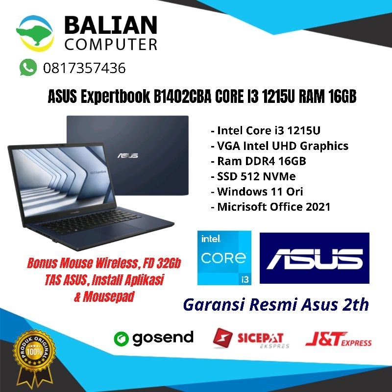 Asus Expertbook B1402cba intel core i3 1215u ram 16gb ssd 512gb windows 11 Garansi resmi asus