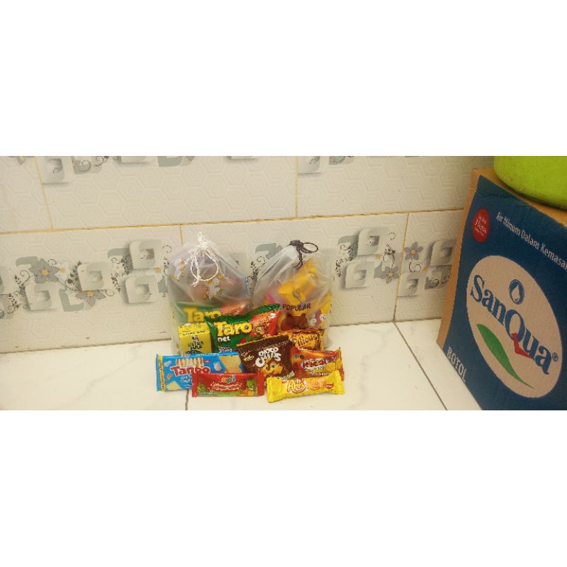 

Hampers Snack ultah anak Bingkisan Snack ultah anak Pouch Serut AN