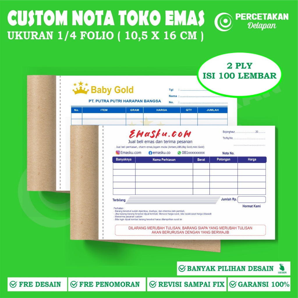 

Cetak Nota emas custom