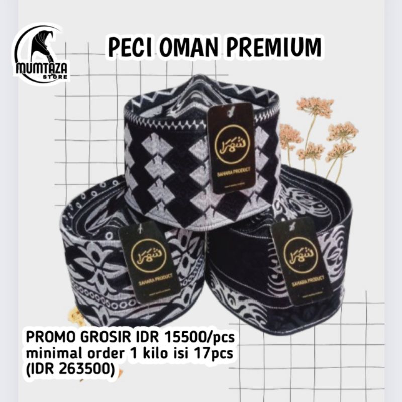 Peci Oman Bangladesh Original Hitam Putih fullbordir