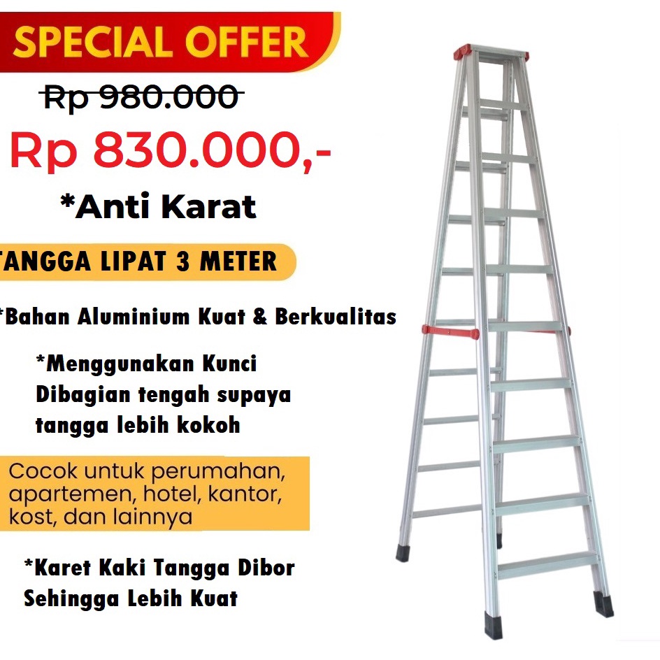 LARISMANIS Tangga 3 Meter JUMBO Tinggi Besar Aluminium Besar Tangga Lipat Alumunium Tebal Paling Tin