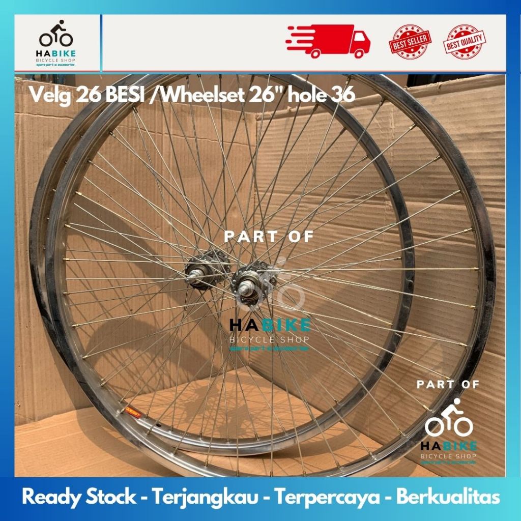 Velg Sepeda Jadi 26 Besi Depan/Belakang Wheelset Besi Sepeda MINI/MINION/MTB Ukuran 26" SIap Pakai