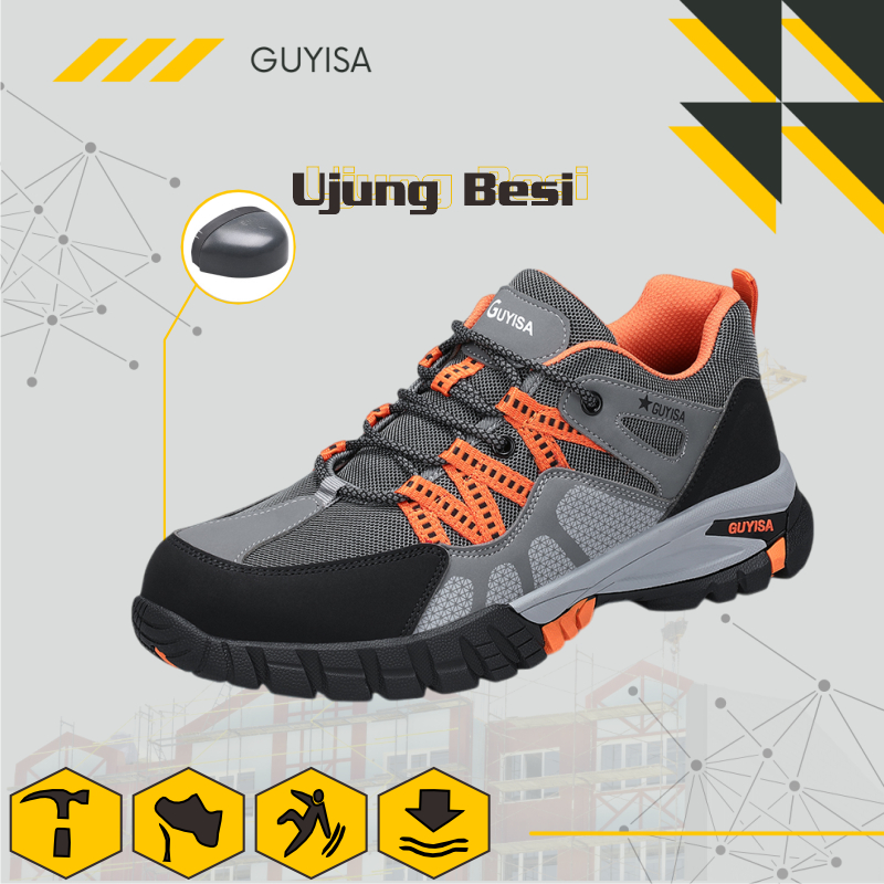 Guyisa Sepatu Sneakers Safety Sport Dark Orange  | Sepatu Safety Sport | Sepatu Kerja | Sepatu Pabri
