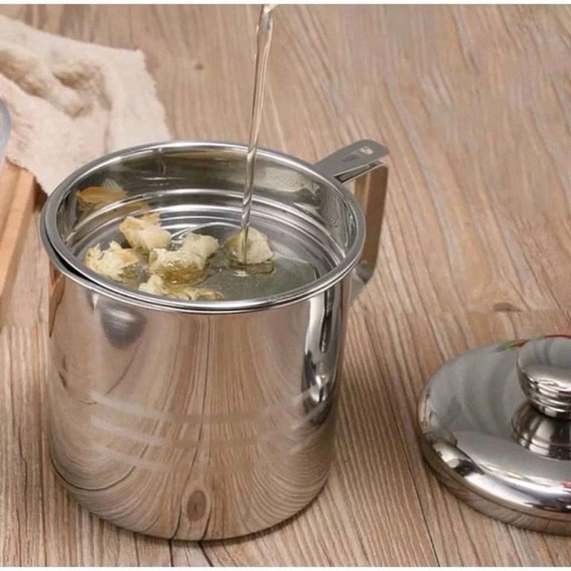 Wadah minyak jelantah BESAR 1,2liter tempat bekas minyak goreng ORIGINAL STAINLESS STEEL OIL POT