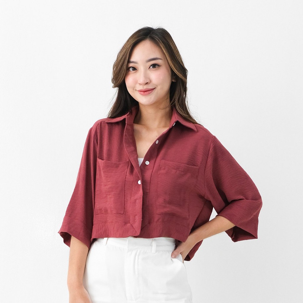 Kemeja Crop Top Wanita | Kemeja Wanita | Crop Top | Kemeja Lengan Panjang