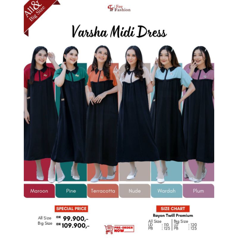 BEST SELLER | PRE ORDER Varsha Midi Dress by fee fashion,, daster terbaru murah, daster fee fashion
