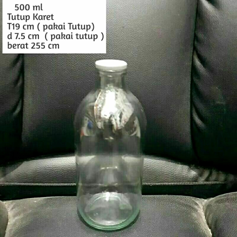 Botol Kaca Infus 500Ml tutup karet(10pcs/10set) ( wadah jamu.jus dll  )