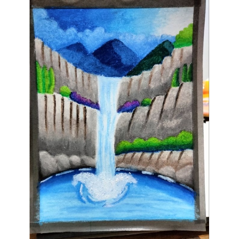 

lukisan krayon oil pastel air terjun