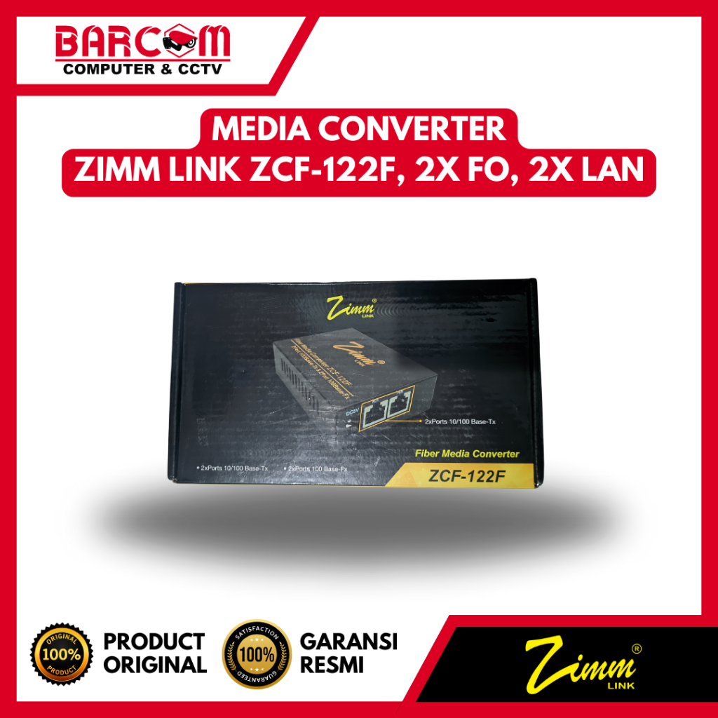 MEDIA CONVERTER ZIMMLINK ZCF-122F HTB FO DUAL PORT FIBER OPTIC - LAN UTP CABLE ZCF122F - ORIGINAL ZI